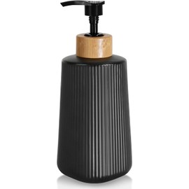 Black Glass Soap Dispenser, Thickened Glass Hand Soap Dispenser for Bathroom, Kitchen Dish Washing Liquid Bottles, Shampoo and Conditioner Bottles, Modern Farmhouse Style, (Black, Set of 1, 12oz)