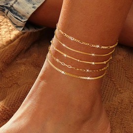 Gokeey Anklet for Women, 14K Real Gold Plated Dainty Beach Summer Simple Think Anklets Winter Foot Jewelry Ankle Bracelet