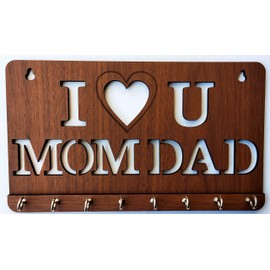 My Dream Carts I Love You Mom Dad Key Holder, Wooden Keychain Hanger, Key Hanger for Home Decor, Key Chain Holder for Wall Gift for World's Best Mother & Father, Designer Wall Mounted, Keys Organizer