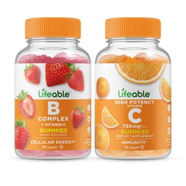 Lifeable Lifeable B Complex + Vitamin C 750mg, Gummies Bundle - Great Tasting, Vitamin Supplement, Gluten Free, GMO Free, Chewable