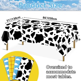 QUERICKY 4 Pack Story Tablecloths Mix Color Plastic Table Cover Cow Pattern Printed Check Tablecover Story Birthday Party Supplies for Boy Baby Shower Decorations 87 x 51 inch