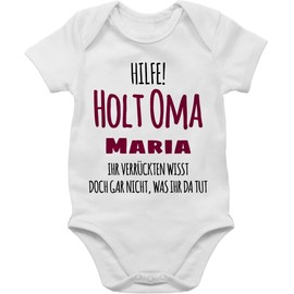 Geschenk mit Namen personalisiert by Shirtracer - Baby Bodysuit Boy Girl - Grandmother - Help Holt Grandma - Gift for Birth Grandma, 1 White