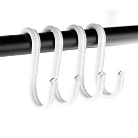 Brute Strength - S-Hooks Wrapped with Full Grain Leather - Pack of 12 - White with White Stitching - 10 cm Stainless Steel Metal Hanger Hanging Hooks for Kitchen, Workshop, Bathroom