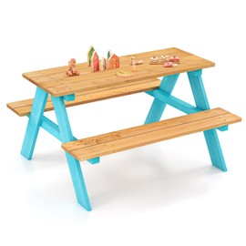 ARLIME Kids Picnic Table & Bench Set, Outdoor Wooden Activity Table for 3+ Years Old, Children Play Table w/ 220 LBS Load Capacity for Patio, Garden, Backyard, Poolside, Indoor, Blue + Natural