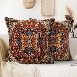 XPHZZL Pack of 2 Bohemian Style Linen Decorative Cushion Covers 45x45 cm Square Throw Pillow Covers 18x18 Inch Boho Style Pillowcases for Outdoor Home Decor Sofa Bedroom Car - Dark Red