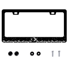 Moon License Plate Frame Ocean Waves Stainless Steel License Plate Frame Auto Parts Decoration with Screws License Plate Holder for Men Women 12x6 Inch
