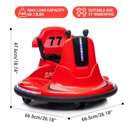 GarveeLife Kids Ride On Bumper Car, Electric Toy With Remote Control, 360 Degree Spin, 2 Driving Modes, LED Lights, Music for Toddlers, Boys and Girls, Red