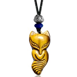 MYLYAHY Gem Stone Fox Pendant Necklace for Women Men, Gold, Agate