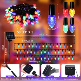 Aurelema Christmas Solar String Lights 50 LED 33 FT Multi Colored Christmas Outdoor LED Solar Powered with 8 Modes Waterproof Fairy Lights for Xmas Tree Party Wedding Garden Decorations