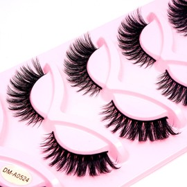 MAYMEET False Eyelashes Full Bouncy Volume & D-Curl, Faux Mink Wispy Eyelashes, 3D Fluffy Manga Cat Lashes,Cruelty Free, Beginner friendly Natural Look, 5 Pairs Lash (DM-A0524)