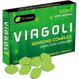 VIAGOLI Green- Ginseng Complex - The Most Effective Natural, Powerful and Fast Acting Food Supplement for Men! - (Pack of 10 Tablets)