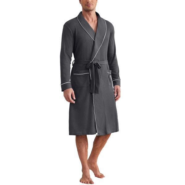 Ekouaer Mens Robes Lightweight Waffle Knit Kimono Bathrobe Long Sleeve