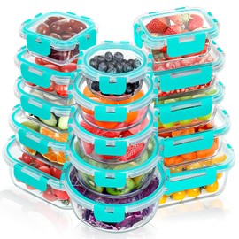 VERONES 30 Pieces Glass Meal Prep Containers Set, Stackable Glass Food Storage Containers with Lids-Airtight Glass Lunch Containers，for Microwave, Oven, Freezer & Dishwasher,Green