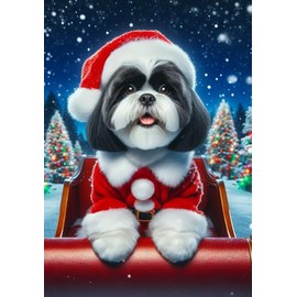 Shih Tzu Black/White - Best of Breed DCR Christmas Garden Flag 12" x 17"