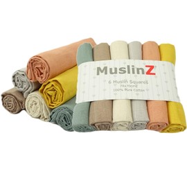 MuslinZ 6 pack Muslin Cloths for Baby, Large Muslin squares, Burp Cloths, Reusable Nappy, 70x70cm -100% Pure Cotton - Absorbent & Breathable - Multi Use Newborn Essential (Neutral)