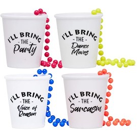 Funky Junque 4 Pk Shot Glass Necklace Bundle - IBT Sarcasm, Dance Moves, Voice of Reason, Party