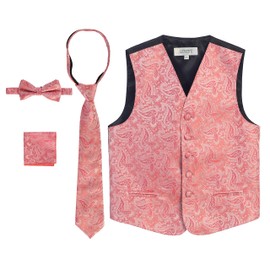 Gioberti Kids and Boys 4pc Paisley Vest Set, Coral, Size 12