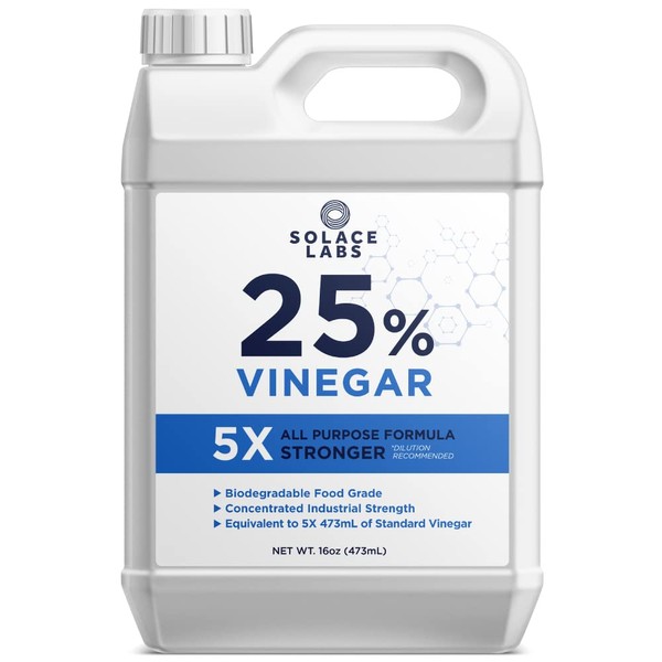 25% Pure Vinegar - 5X Concentrated Industrial Grade, All Purpose, Biodegradable, One of Strongest Available. (16oz (474ml))