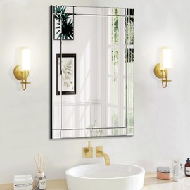 Pregaspor 24x36 Inch Rectangle Bathroom Vanity Mirror for Wall, Modern Frameless wall mirrors with Beveled Edge, Silver bathroom mirrors for over sink