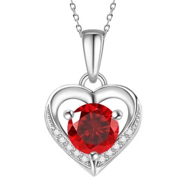 Eastlily Heart Ruby Zirconia Necklace for Women,925 Sterling Silver Birthstone Pendant July-Ruby,Sterling Silver Necklace Pendant with Titanium Steel Chain 18",Women's Jewelry Gift for Birthday