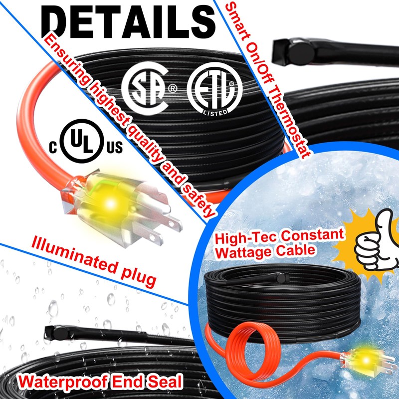 HEATIT Heat Tape for Water Pipes Heating Cable with Thermostat