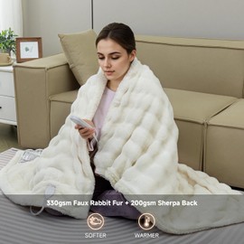 TiMiCalda Heated Blanket Electric Twin- 62"x84" Soft Thick Faux Fur Electric Blanket for Sofa with 5 Heat Levels & 4 Hours Auto-Off Overheat Protection, Warm Cozy Gifts, Cream