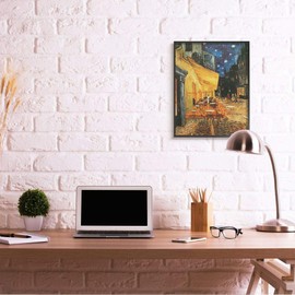 Stupell Industries Café Terrace at Night Traditional Painting, Designed by Vincent Van Gogh Wall Art, 24x30, Black Framed