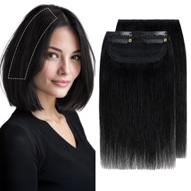 Charites Clip in Hair Extensions Real Human Hair Short Extensions for Women Adding Volume 2 Pcs Invisible Clip on Hairpieces with Thinning 10 Inch Jet Black
