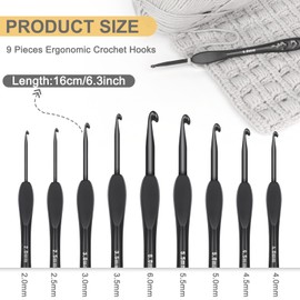 Reessy Crochet Hooks Set, 2.0mm-6.0mm Crochet Hooks for Arthritic Hands, 9 Sizes Crochet Hook with Comfortable Grips, Lightweight Crochet Hooks Sets for Beginners and Experienced Crochet Lovers
