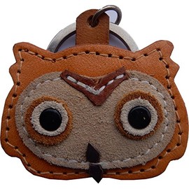 Real Leather Keychain Featuring Owl Pendant, approx. 5 x 5 cm, medium, brown