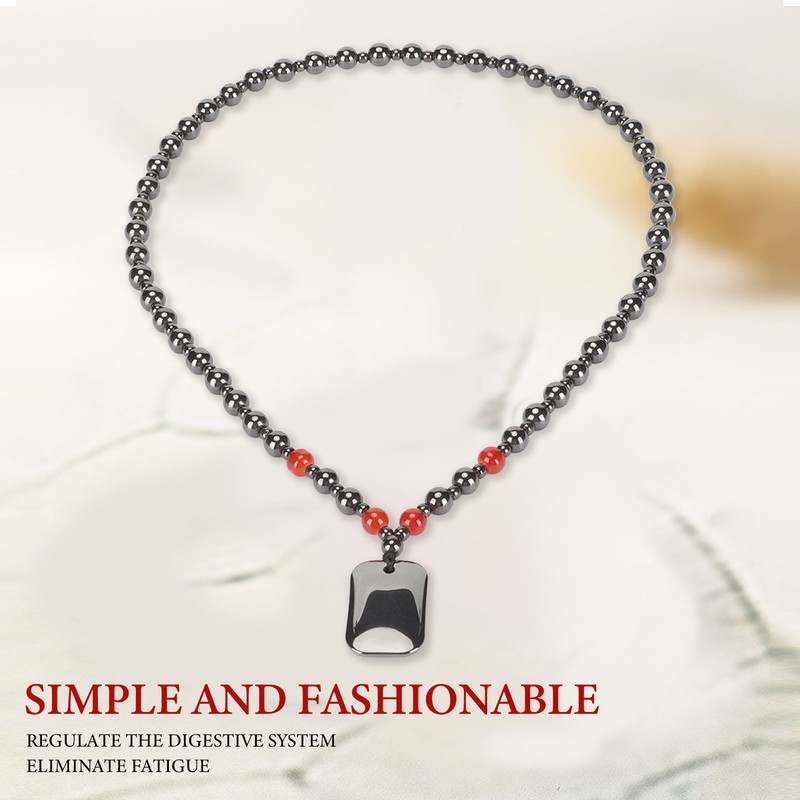 Terahertz Beaded Necklace Fashionable Rectangular Pendant Soreness Relief Energy Stone