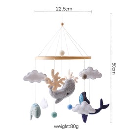 Baby Bed Mobile Baby Wind Chime Sea Creatures, 3D Clouds Fish Mobile Wind Chime, Baby Bed Hanging Game Mobile for Children's Room Children's Bed Decor