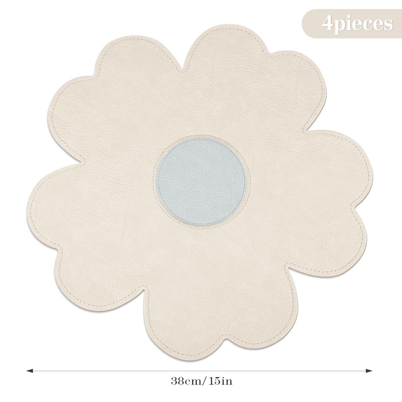fanquare Beige Flower Shape PU Leather Placemats Set of 4,