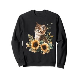 Cute Kitten, Sunflowers BOHO style Sweatshirt