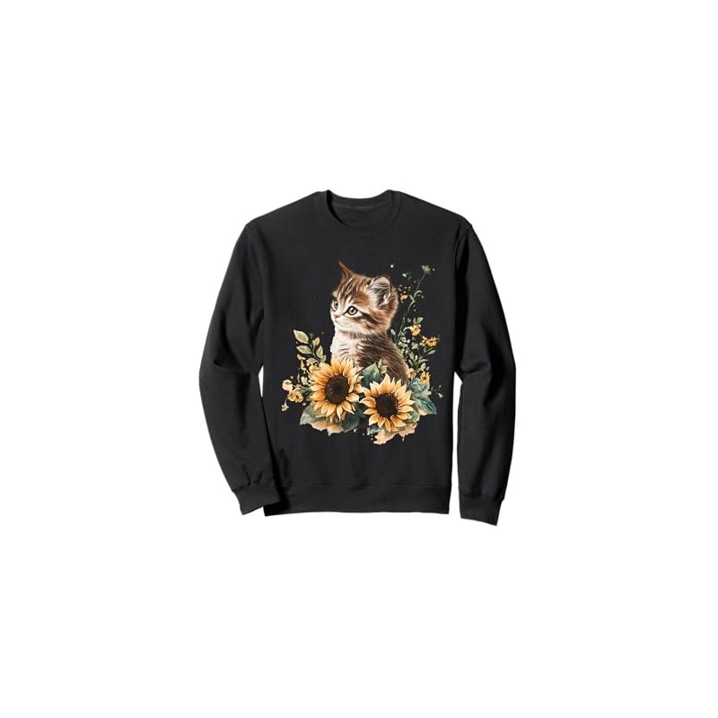 Cute Kitten, Sunflowers BOHO style Sweatshirt