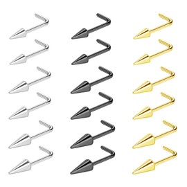 ZS 16G Spike Lip Rings Cartilage Tragus Helix Piercing, 18G Stainless Steel Spike Stud Earrings, 20G Spike Nose Rings Studs for Women Men (20g L-shape Nose Studs)