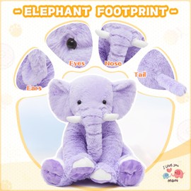 MorisMos Purple Elephant Teddy Bear for Girlfriend, Fluffy Cuddly Elephant Plush Stuffed Animal Soft Toy, Kawaii Presents for Girls Kids Daughter Mum Christmas Birthday Party Decorations 50cm
