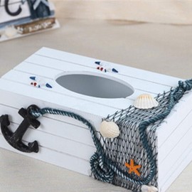 jojofuny Mediterranean Style Wooden Tissue Paper Holder Box Holder Shell Vintage Rectangular Tissue Box Holder Napkin Holder Organizer Ocean Theme Nautical Decor As Shown