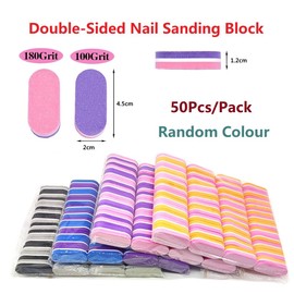 MiJunHD Mini Nail Buffer Blocks,50Pcs/Pack Double Sided Buffing Sanding Nail 100/180 Grit Manicure Pedicure Tool for Nail Trimming,Shaping, Removing Ridges, Polishing