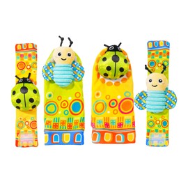 Baby rattles 0-6 Months, Cute Soft Newborn Wrist Rattle Foot Finder Socks Set,Infant Newborn Sensory Toy for 0 3 6 9 12 Months Boy Girl Gift (Green Bee)