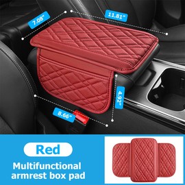 Mandark Car Center Console Cover, 2PCS Leather Vehicle Arm Rest Cushion with 2 Storage Bags, Automotive Armrest Interior Seat Box Pad Accessories, Universal for SUV, Sedan, Truck (Red)
