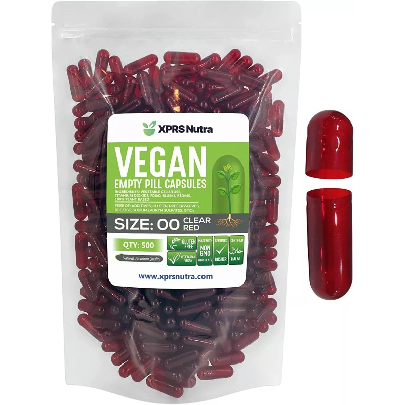 Capsules Express Size 00 Clear Red Empty Vegan/Vegetabl - 10,000