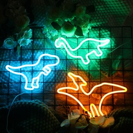 Kingdder 3 Pcs Dinosaur Neon Signs for Boys Room Dinosaur Shaped Neon Light USB Powered Light up Hanging Decor Wall Signs with 6 Hooks for Room Party Bar Decorations 3 Colors