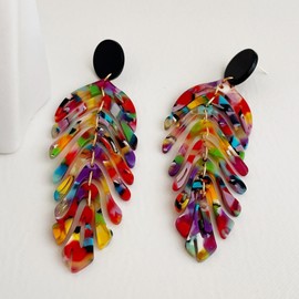 Handmade Bohemian Colorful Acrylic Leaf Dangle Drop Earrings Vintage Lightweight Resin Leaf Hook Earrings for Women