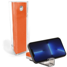 Acuvar 3 in 1 Reusable Fingerprint Proof Screen Mist Spray Cleaner with Microfiber and Phone Stand for Phones, Tablets, Laptops, & Car Screens (Orange)