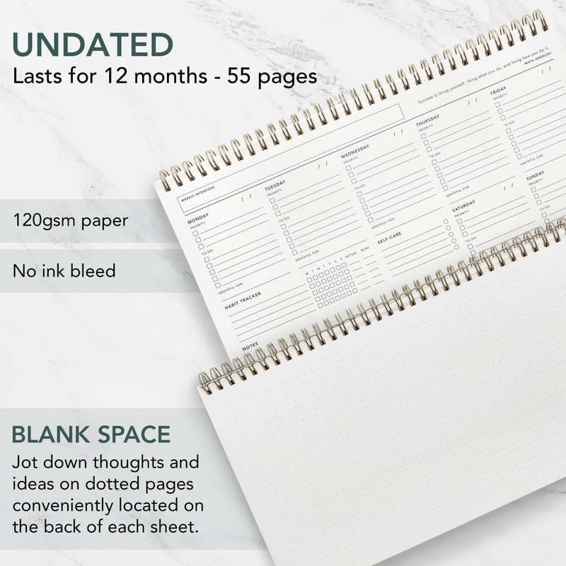 Zen & Flow - Undated Weekly Planner, Dashboard Desk Pad,