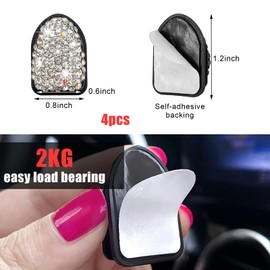 Yourkar 4PCS Bling Car Mini Hooks, Multifunctional Adhesive Small Auto Storage Hook for Key Cable Mask, Crystal Rhinestone Dashboard Hanging Hook, Interior Decor Car Accessories (White)