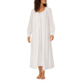 Eileen West Queen Anne's Lace Robe for Women – Heirloom Lightweight 100% Cotton Women’s Nightgown or Button Front Robe - White, Medium