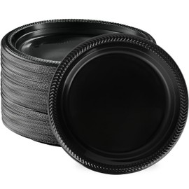 Bluesky Cuisine Black Round Plastic Plates - 10" (Pack of 100) - Durable & Microwave Safe - Perfect For Parties, Weddings, And Everyday Use