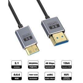 Duttek Coaxial 8K Coiled Mini HDMI to HDMI Cable, HDMI to Micro HDMI Adapter Cable with 8K@60Hz, 4K@240Hz and 48Gbps for Cameras, DSLRs, Camcorders, Portable Screens and Monitors 1FT-1.5FT